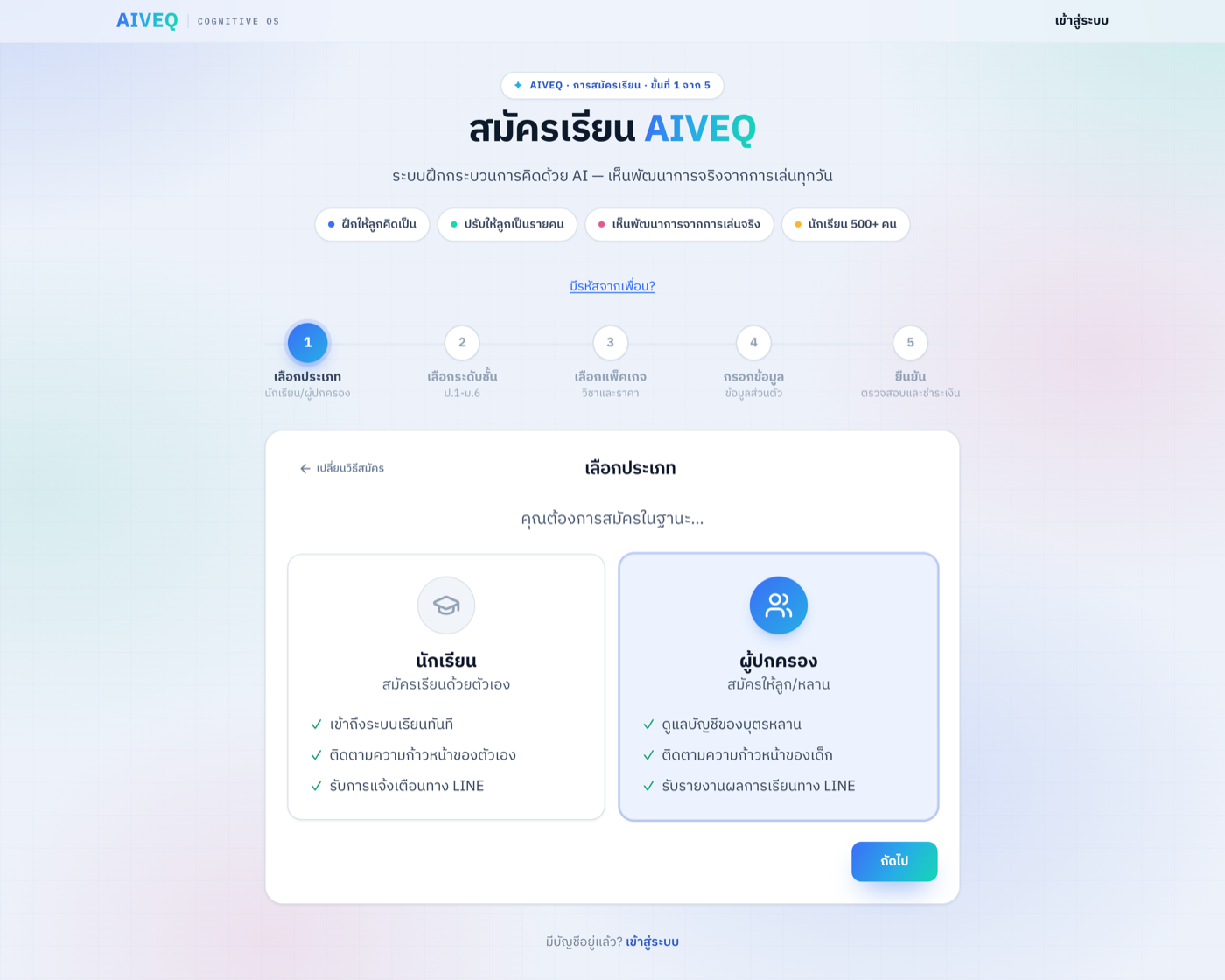 ขั้นที่ 1: เลือกประเภท — “ผู้ปกครอง”